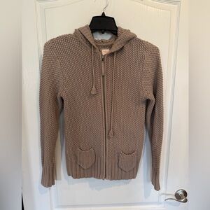 Old Navy Chunky cotton Knit full Zip tan Hoodie hooded Sweater size large